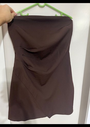 Kahverengi straplez elbise - Görsel 2