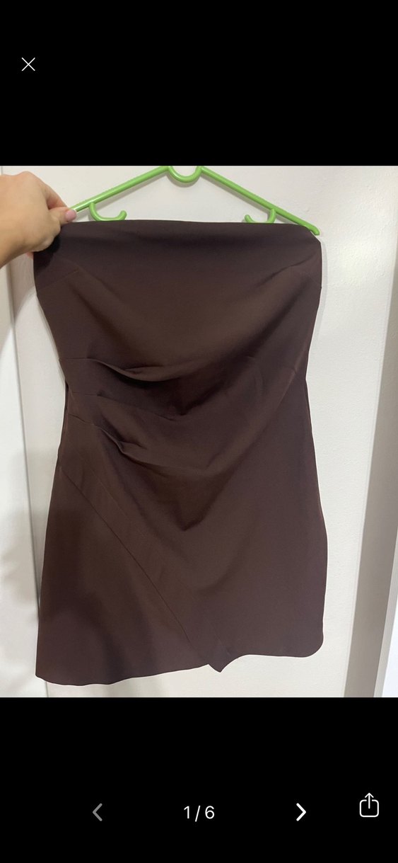 Kahverengi straplez elbise - Görsel 2