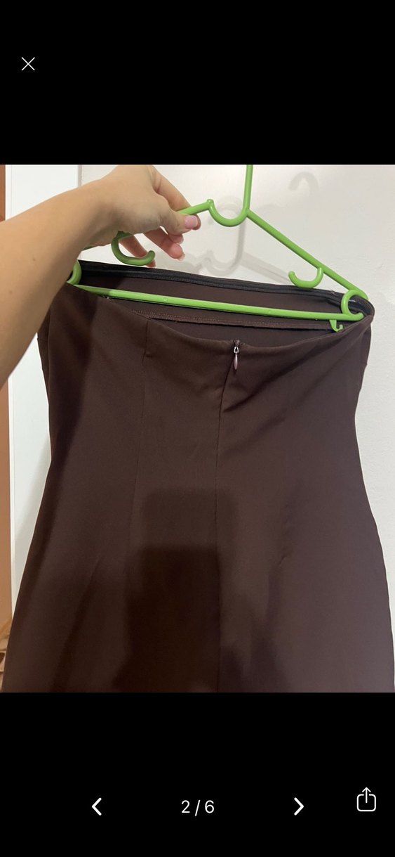 Kahverengi straplez elbise - Görsel 3