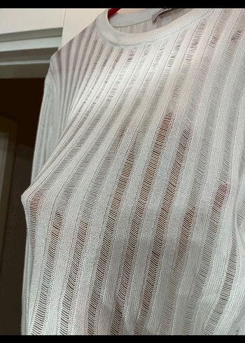 Beyaz Triko Uzun Kollu Kadın transparan - Görsel 3