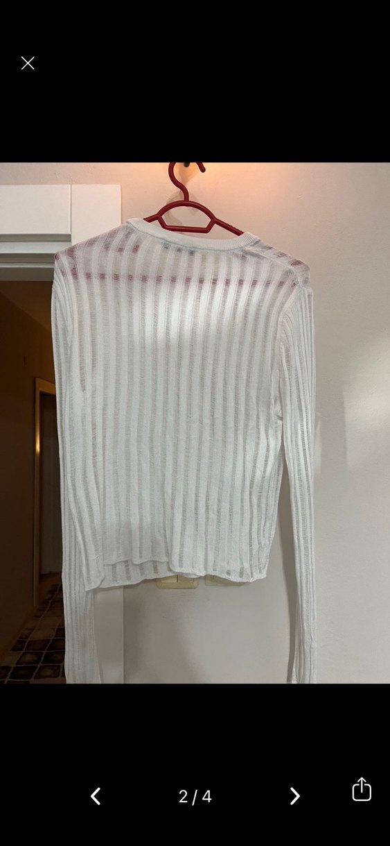 Beyaz Triko Uzun Kollu Kadın transparan - Görsel 2