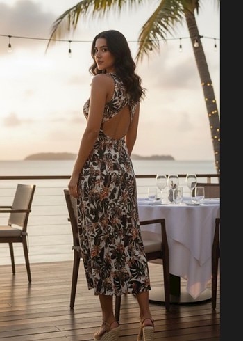 V Yaka Bohem Uzun Kolsuz Elbise - Görsel 2