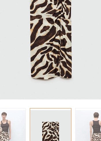 Drapeli Kahverengi Zebra Desenli Midi Etek - Görsel 2