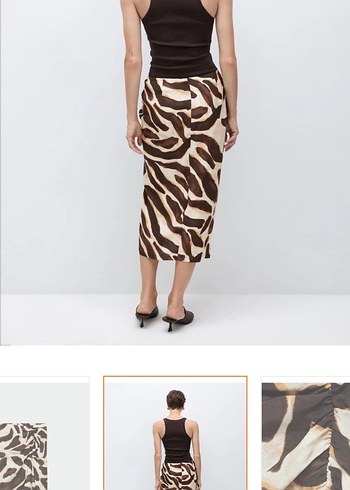 Drapeli Kahverengi Zebra Desenli Midi Etek - Görsel 3