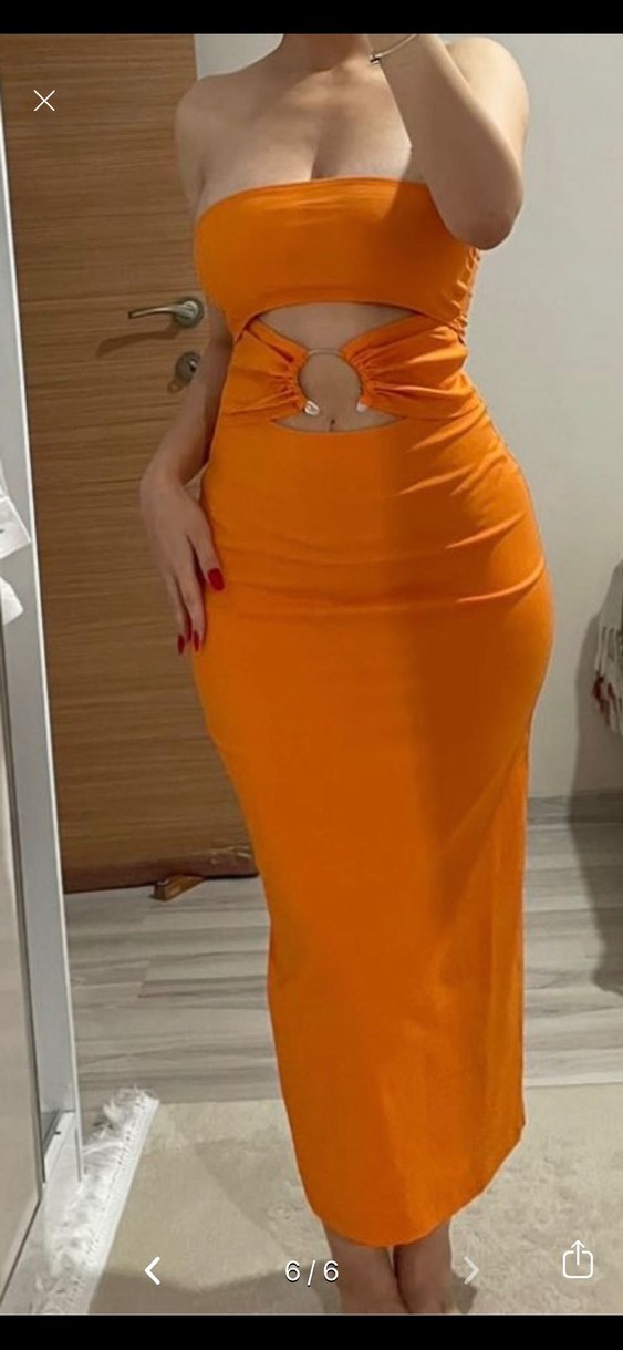 Turuncu Straplez Uzun Elbise - Görsel 2
