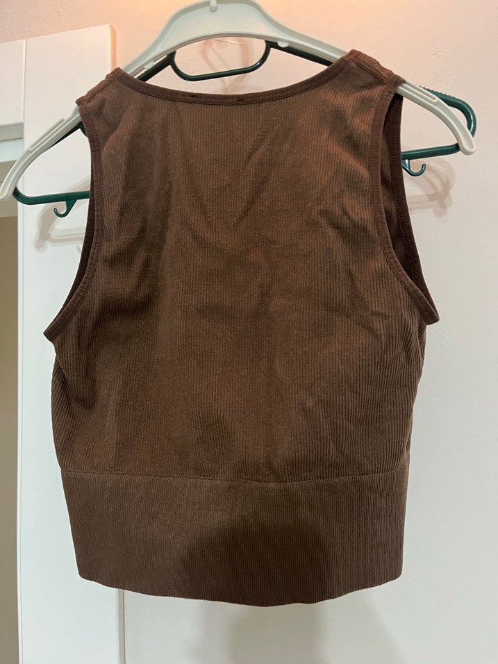 Kahverengi  V Yaka Kadın crop - Görsel 4