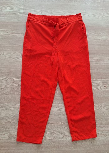 Kırmızı Kemerli Kadın Keten Pantolon