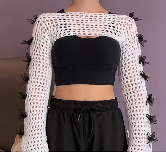 Diğer Fiyonklu tığ işi örgü file bolero üst