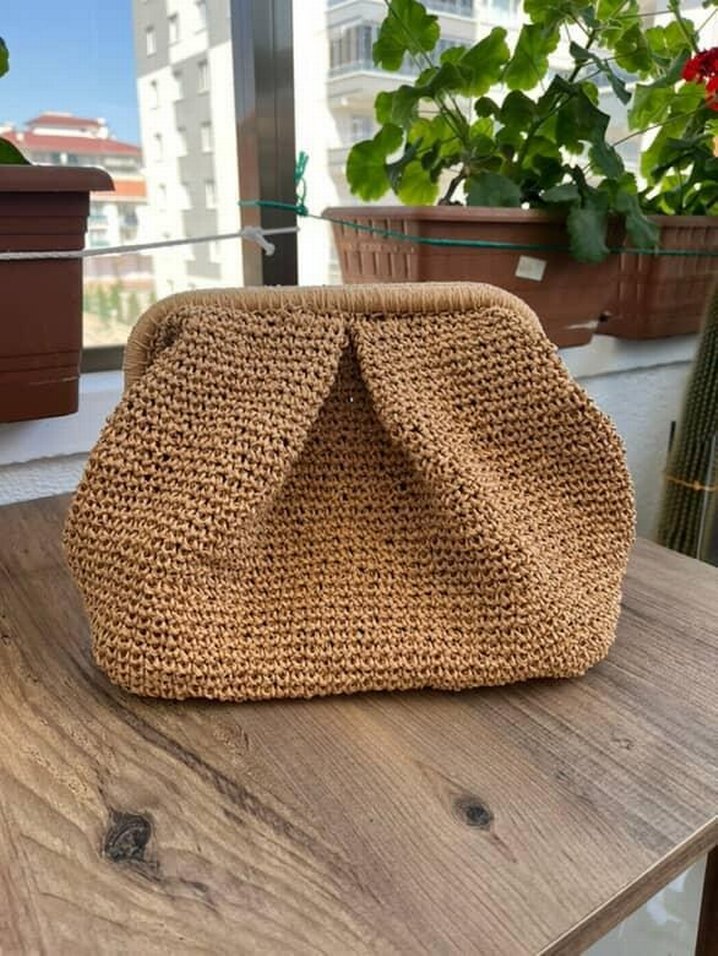 Bej Örgü Kadın Portföy Çanta - Görsel 2