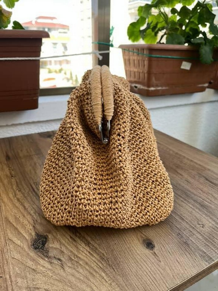 Bej Örgü Kadın Portföy Çanta - Görsel 3