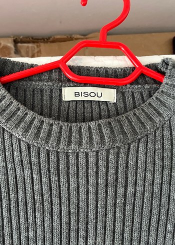 Gri Fitilli Uzun Kollu Triko Elbise - Görsel 2