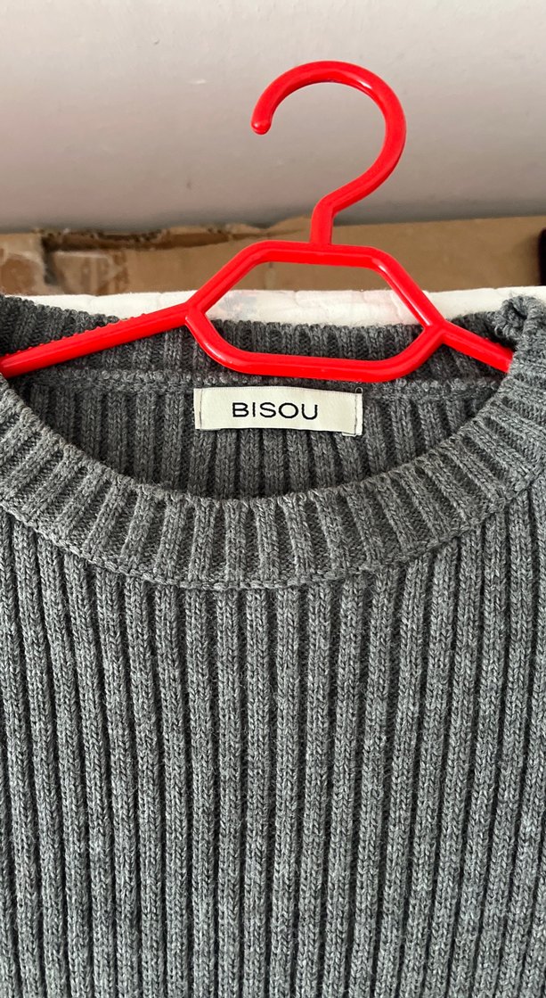 Gri Fitilli Uzun Kollu Triko Elbise - Görsel 2