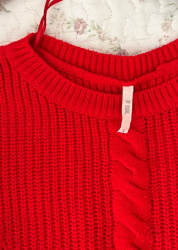 Kırmızı Rahat Örgü Kadın Kazak - Görsel 2