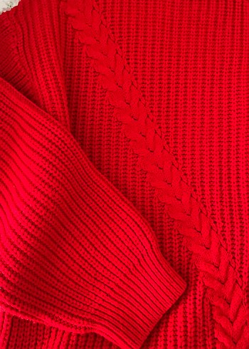 Kırmızı Rahat Örgü Kadın Kazak - Görsel 3