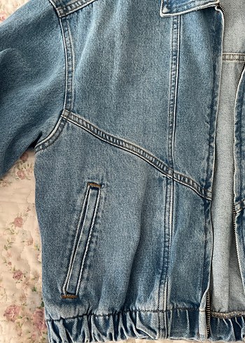 Kadın Gri Mavi Kot Ceket Fermuarlı - Görsel 3