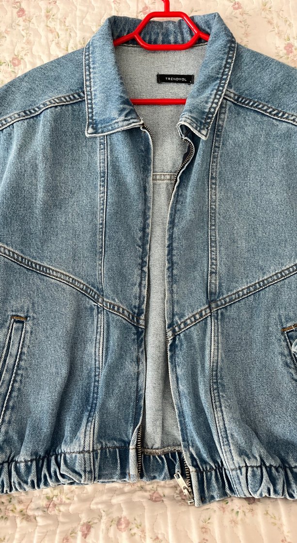 Kadın Gri Mavi Kot Ceket Fermuarlı - Görsel 4