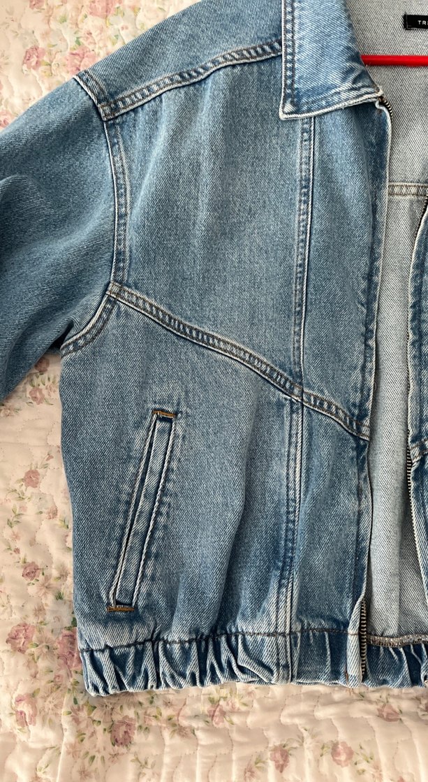 Kadın Gri Mavi Kot Ceket Fermuarlı - Görsel 3