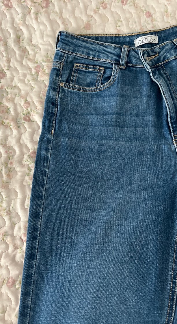 Düğmeli Midi Boy Mavi Denim Kadın Jean - Görsel 3