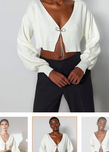 Düğmeli V Yakalı Beyaz Denim Bluz - Görsel 2