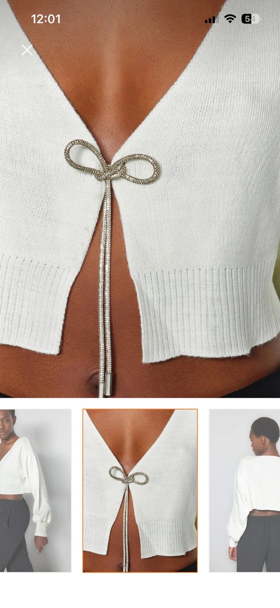 Düğmeli V Yakalı Beyaz Denim Bluz - Görsel 3