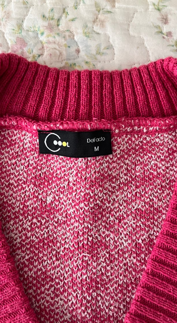 Kadın Pembe V Yaka Örgü Süveter - Görsel 2