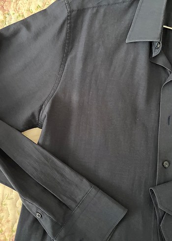 Düğmeli Lacivert Keten Erkek Gömlek - Görsel 3