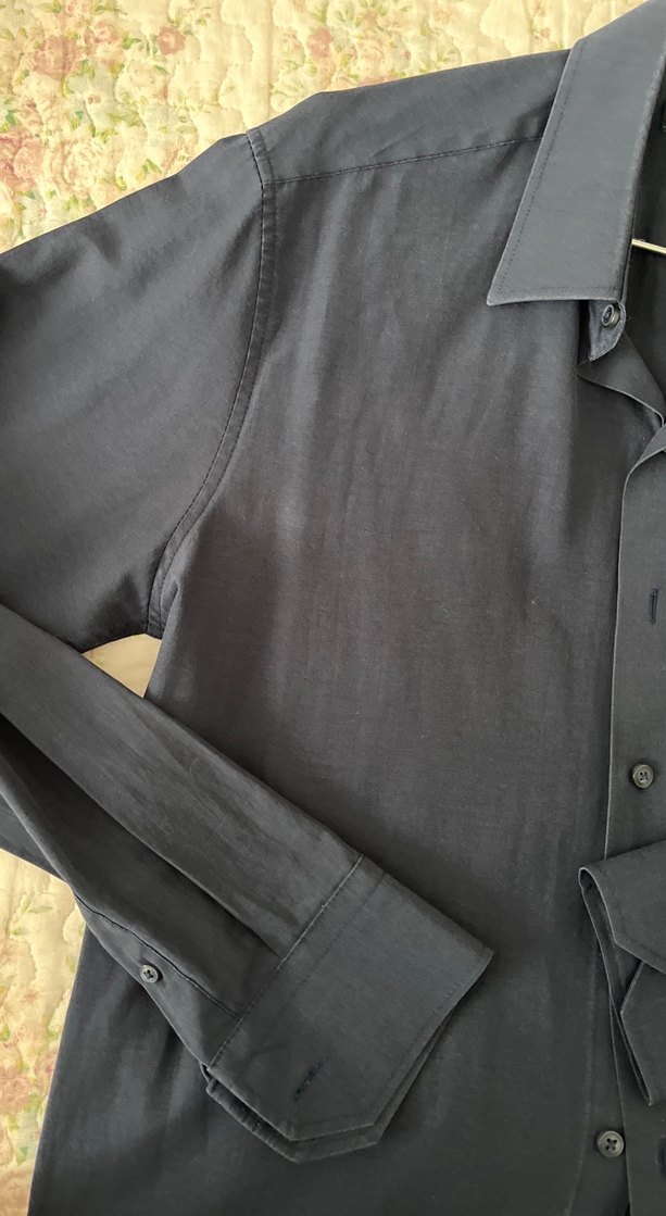 Düğmeli Lacivert Keten Erkek Gömlek - Görsel 3