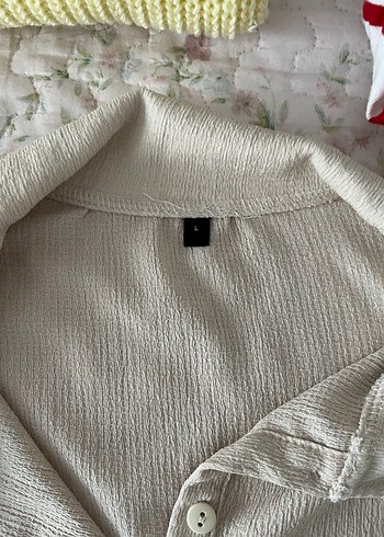 Bej Kadın Keten Düğmeli Gömlek - Görsel 2