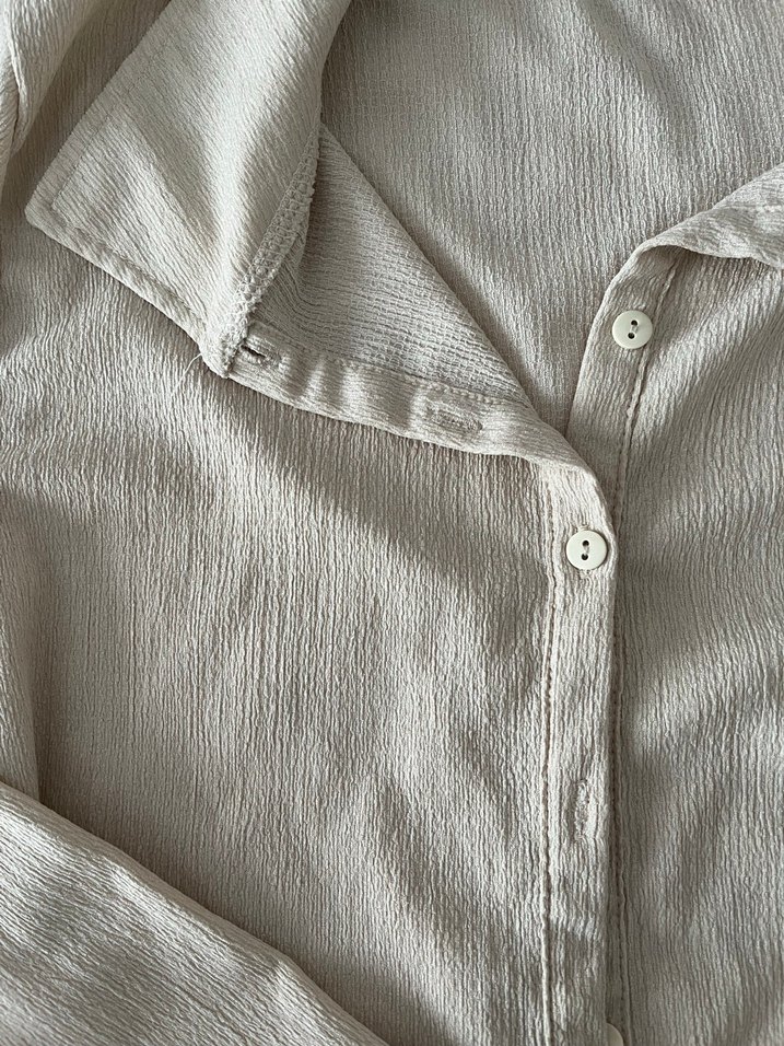 Bej Kadın Keten Düğmeli Gömlek - Görsel 3