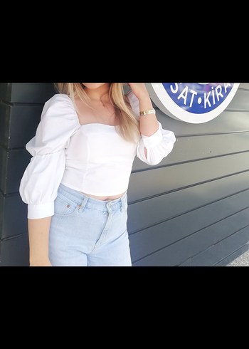 Beyaz Denim Straplez Mini Bluz