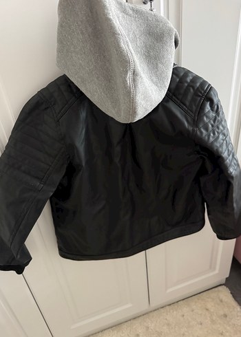 H&M Kapüşonlu Gri Erkek Deri Biker Ceket