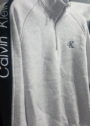 Calvin Klein Gri Melanj Yarim Fermuarli Sweatshirt