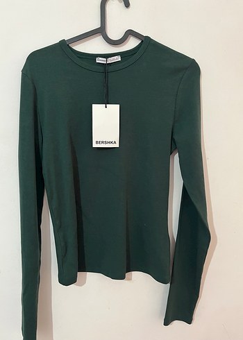 Bershka Koyu Yesil Uzun Kollu Basic Ust