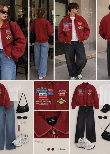 Pull and Bear Pul And Bear Kirmizi Polo Yaka Retro Ceket