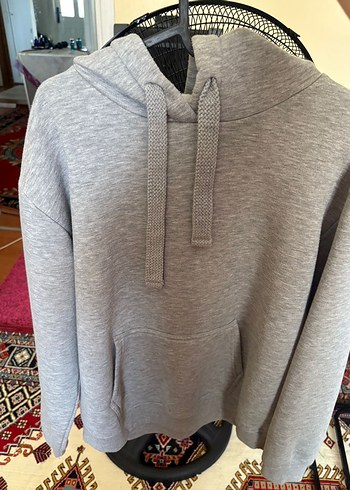 Diğer Gri Melanj Kapusonlu Rahat Sweatshirt