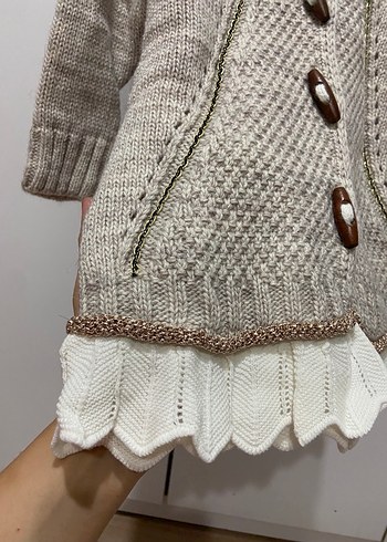 Kız Çocuk Nakışlı Bej Triko Hırka - Görsel 2