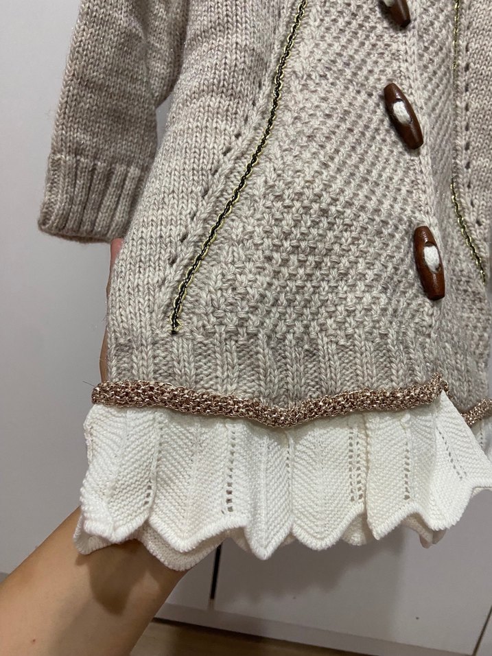 Kız Çocuk Nakışlı Bej Triko Hırka - Görsel 2