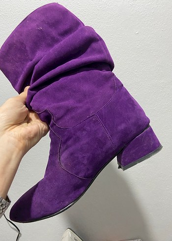 Mor Süet Tokalı Diz Boyu Kadın Çizme - Görsel 5