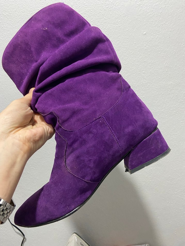 Mor Süet Tokalı Diz Boyu Kadın Çizme - Görsel 5