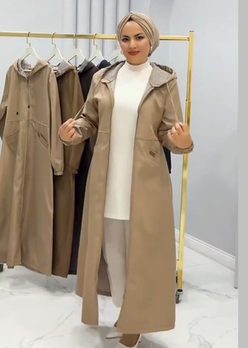 Diğer Eslem Storeden Alinmis Bej Kapusonlu Uzun Tesettur Kaban