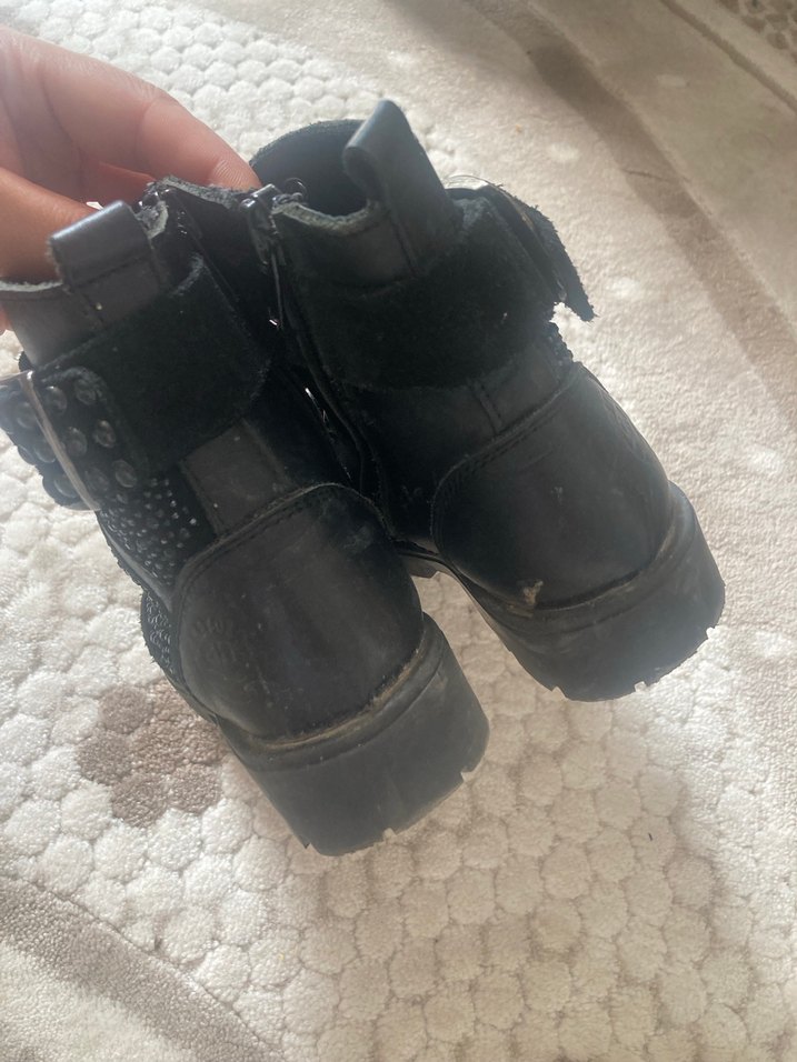 Kızlar İçin Siyah Deri Gotik Yılan Desenli Bot - Görsel 4