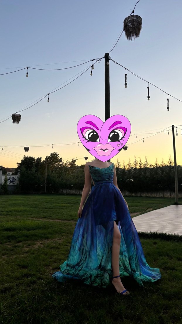 Mavi Straplez Drapeli Uzun Abiye Elbise - Görsel 2