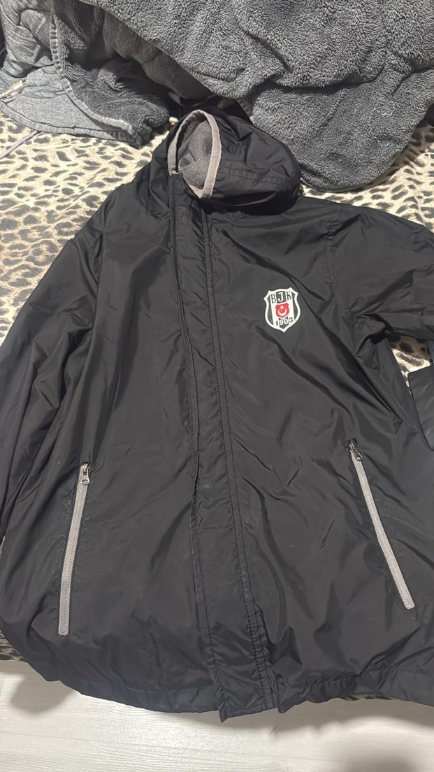 Unisex Siyah Baskılı Kapüşonlu Biker Ceket - Görsel 3