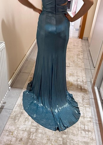 Mavi Drapeli Uzun Abiye Elbise - Görsel 9