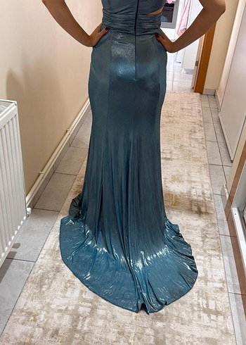 Mavi Drapeli Uzun Abiye Elbise - Görsel 7