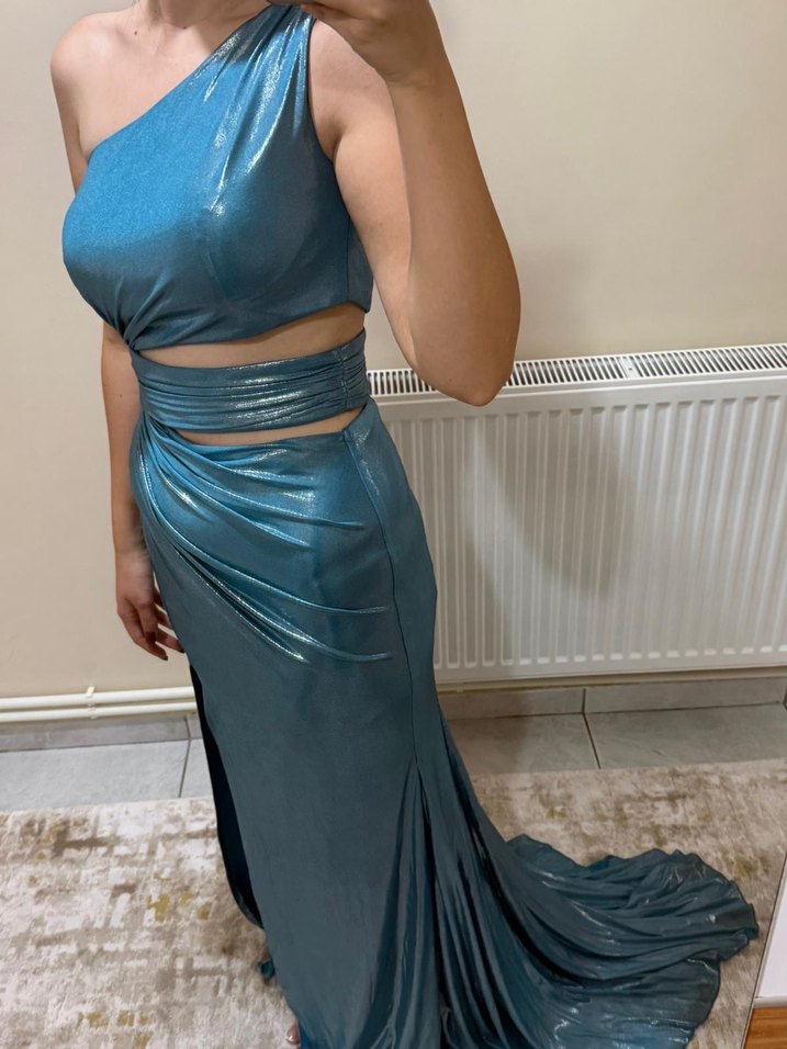 Mavi Drapeli Uzun Abiye Elbise - Görsel 2