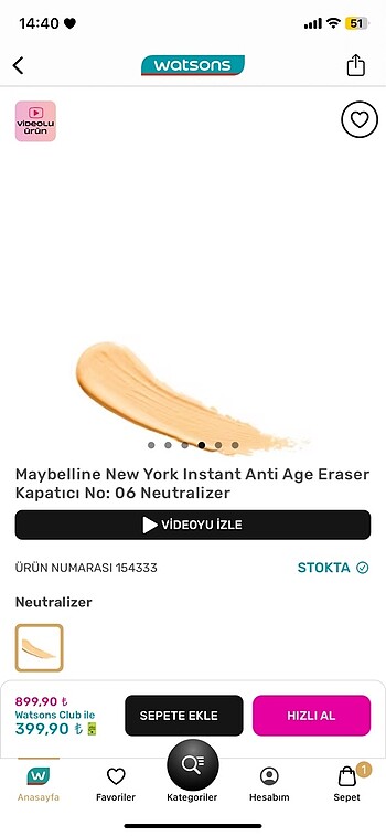 Beden Renk Maybelline instant eraser 06