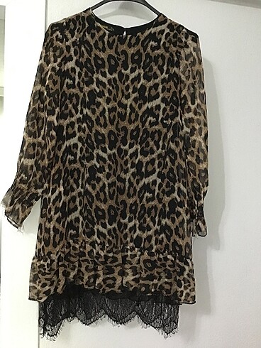 Leopar desen şifon tunik