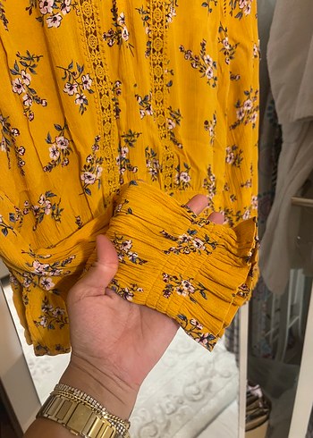 Sarı Çiçek Desenli Bohem Kadın Bluz - Görsel 5