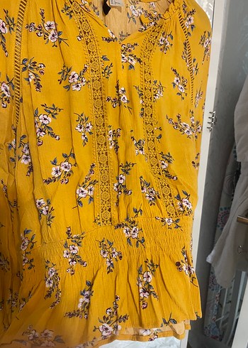 Sarı Çiçek Desenli Bohem Kadın Bluz - Görsel 3